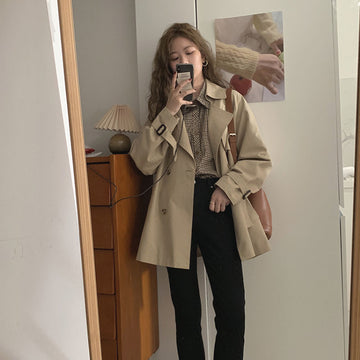 trench coat women's short small 2024 new spring and autumn British style is popular this year, Korean version of drape temperament coat women